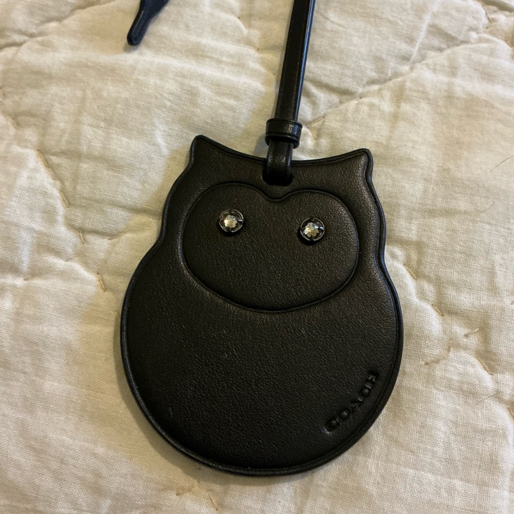 Coach Black Leather Owl Keychain - Picture 3 of 5